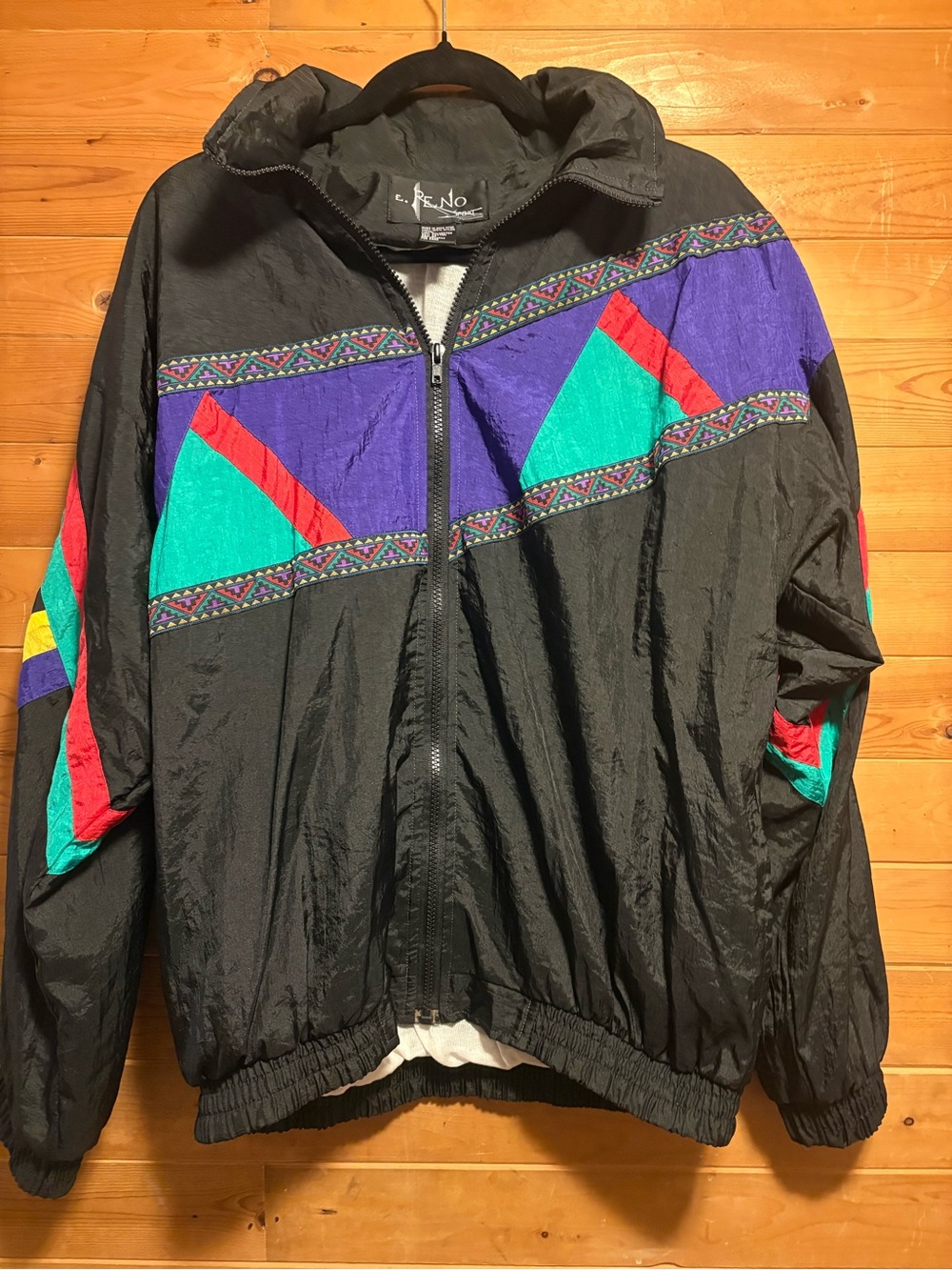 L. Reno Sport Men's Windbreaker Jacket M Full Zip Geometric Colorblock 90s